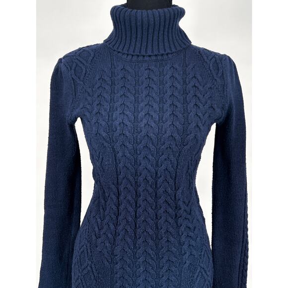 Vintage Y2K BCBG Cable Knit Sweater Dress Womens Euro Turtleneck Navy Blue Small - Picture 3 of 10